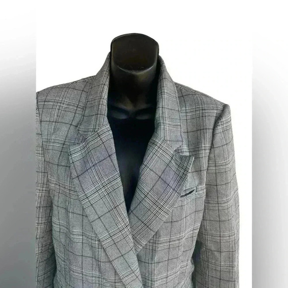 Cotton:on womens plaid Blazer oversized double breasted, buttoned black taupe XS - Picture 3 of 8